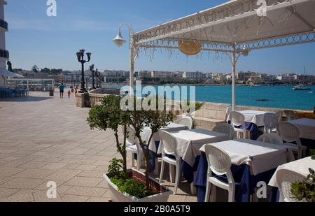The harbour frontage at Otranto, a coastal  town in the Apulia region of Southern Italy. June 2018 Stock Photo