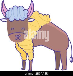 buffalo animal cartoon doodle color on white background vector illustration Stock Vector