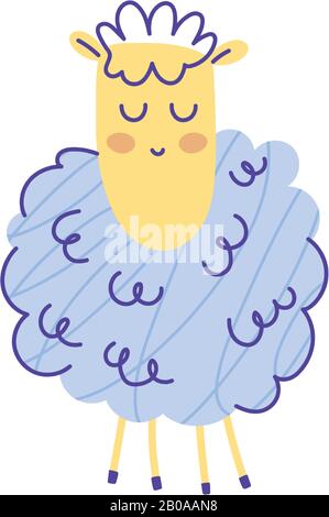 sheep front view animal cartoon doodle color on white background vector illustration Stock Vector