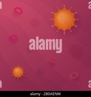Coronavirus in the blood. Cartoon sickness background. Pandemic nCov-2019 concept. Stock vector illustration in flat style. Stock Vector