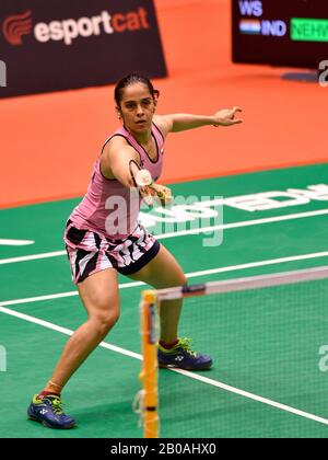 Saina Nehwal of India competes in the Women's Single qualification Round 1 match against and Yvonne Li of Germany on day two of the Barcelona Spain Master at Vall d'Hebron Olympic Sports Centre on February 19, 2020 in Barcelona, Spain. (Photo by DAX/ESPA-Images) Stock Photo