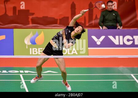 Saina Nehwal of India competes in the Women's Single qualification Round 1 match against Yvonne Li of Germany on day two of the Barcelona Spain Master at Vall d'Hebron Olympic Sports Centre on February 19, 2020 in Barcelona, Spain. (Photo by DAX/ESPA-Images) Stock Photo