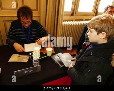 At the 6th Polar Festival of Niort where the best authors and designers were invited  Mayor Jérôme Baloge presented the Prix Clouzot  To Gaël Henry Stock Photo