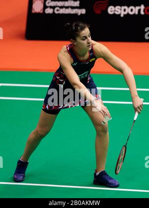 Carolina Marin of Spain competes in the Women's Singles qualification Round 1 match against Natalia Perminiova of Russia on day two of the Barcelona Spain Master at Vall d'Hebron Olympic Sports Centre on February 19, 2020 in Barcelona, Spain. (Photo by DAX/ESPA-Images) Stock Photo