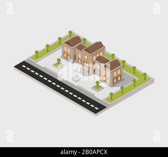 isometric school illustrated in vector on white background Stock Vector