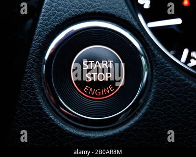 Car Push Start-Stop Engine Button Stock Photo