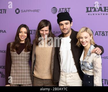 Aubrey Plaza, Lawrence Michael Levine, Christopher Abbott and Sarah Gadon attending the 2020 Sundance Film Festival Premiere of the film 'Black Bear'. Stock Photo