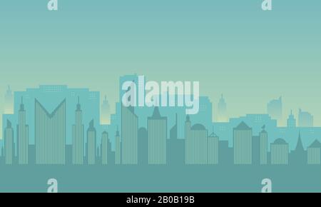 The beauty of the city silhouette with a foggy sky panorama Stock Vector