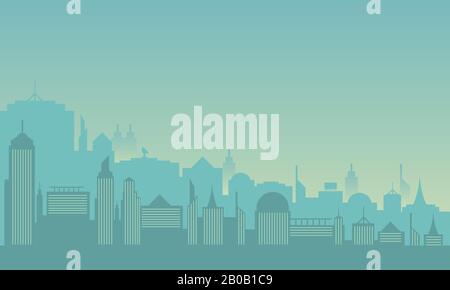 The beauty of the city silhouette with a foggy sky panorama Stock Vector