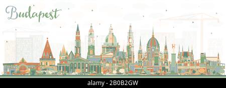 Budapest Hungary City Skyline with Color Buildings. Vector Illustration. Business Travel and Tourism Concept with Historic Architecture. Budapest. Stock Vector