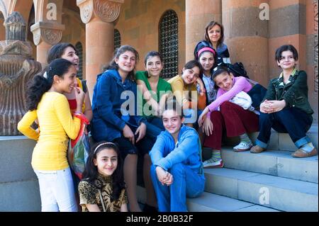 ARMENIA, NEAR YEREVAN, GROUP OF ARMENIAN GIRLS Stock Photo