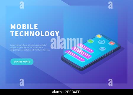 mobile technology concept with smartphone and apps icon for website template or landing homepage vector Stock Photo