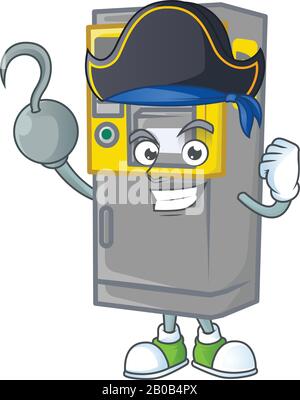 Calm one hand Pirate parking ticket machine mascot design wearing hat Stock Vector