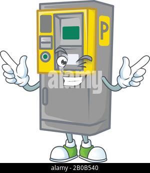 A comical face parking ticket machine mascot design with Wink eye Stock Vector