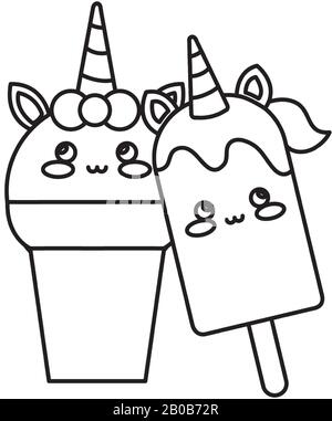 cute unicorn ice creams isolated icon Stock Vector