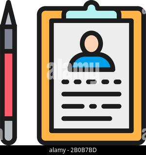 Folder tablet with pen, case history, medical tests flat color line icon. Stock Vector