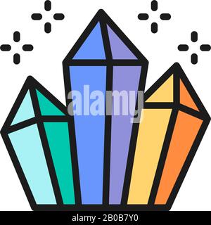Magic crystals, diamonds flat color line icon. Stock Vector