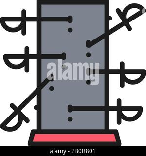 Knife throwing board, magic flat color line icon. Stock Vector