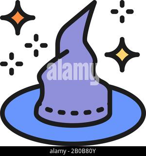 Witch hat for magic tricks flat color line icon. Stock Vector