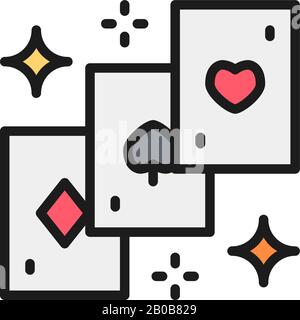 Magic playing cards flat color line icon. Stock Vector
