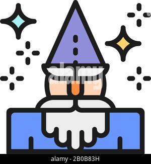 Wizard, magus, magician, thaumaturge flat color line icon Stock Vector