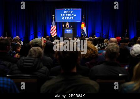 Aurora, United States. 19th Feb, 2020. Lara Trump speaks to Trump supporters at her Keep America Great Again event at the Hyatt Regency Aurora-Denver on Wednesday, February 19th, 2020 in Aurora, Colorado. Credit: The Photo Access/Alamy Live News Stock Photo