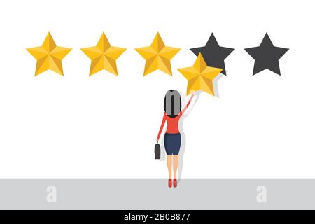 Businesswoman give a review. Evaluation concept. Feedback. Vector illustration in flat design. Stock Vector