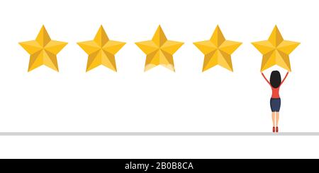 Businesswoman give a review. Evaluation concept. Feedback. Vector illustration in flat design. Stock Vector