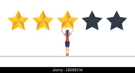Businesswoman give a review. Evaluation concept. Feedback. Vector illustration in flat design. Stock Vector