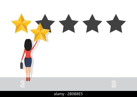 Businesswoman give a review. Evaluation concept. Feedback. Vector illustration in flat design. Stock Vector