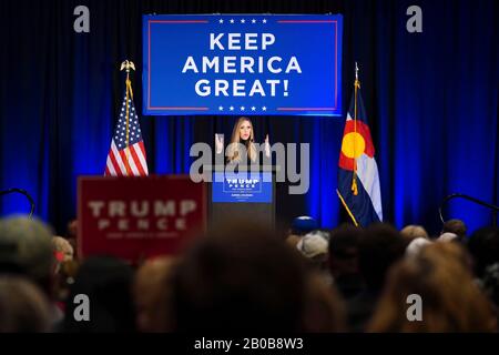 Aurora, United States. 19th Feb, 2020. Lara Trump speaks to Trump supporters at her Keep America Great Again event at the Hyatt Regency Aurora-Denver on Wednesday, February 19th, 2020 in Aurora, Colorado. Credit: The Photo Access/Alamy Live News Stock Photo
