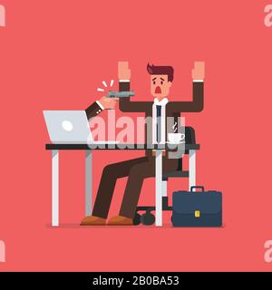 Hacker holding gun pointing to businessman. Vector illustration Stock Vector