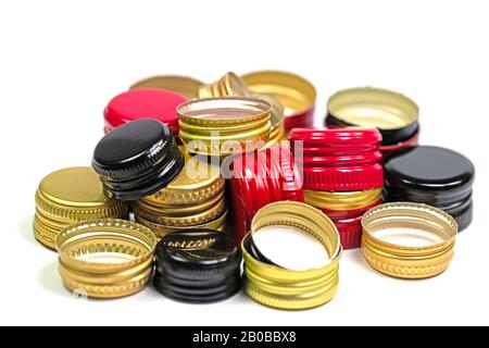 Colorful old aluminum bottle caps Stock Photo