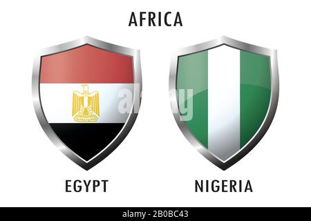 Icon shield with flags Egypt and Nigeria ,isolated on white background,vector illustration Stock Vector