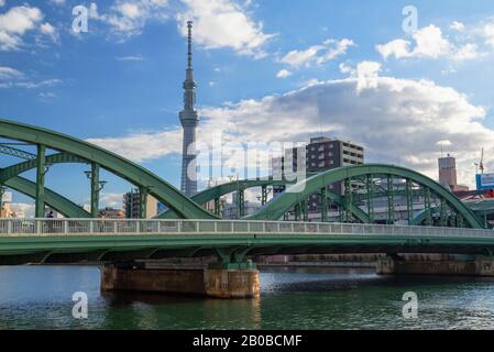 Tokyo Skytree and Komagata Bridge, Tokyo, Japan Stock Photo