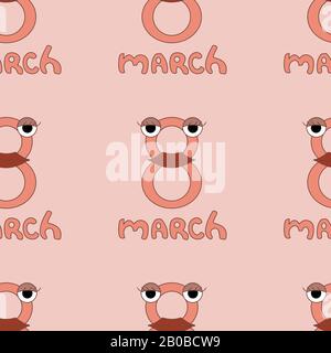 women's day design. 8 march with lips and eyes cartoon. seamless pattern stock vector illustration Stock Vector