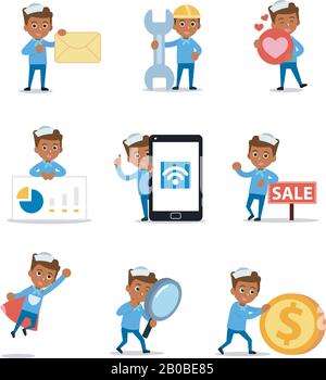 Set of character man wearing sailor costume. Stock Vector