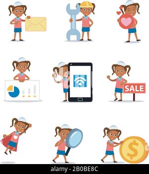 Set of character woman as a sailor captain. Stock Vector