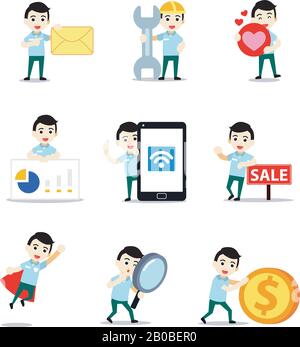 Set of character man winning the best shop assistant of the year. Stock Vector