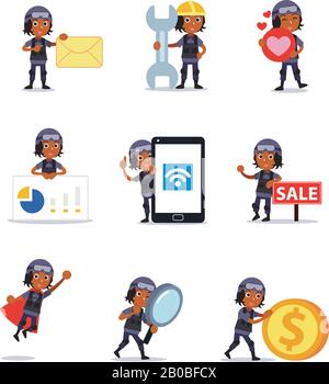 Set of character woman swat arresting a criminal. Stock Vector