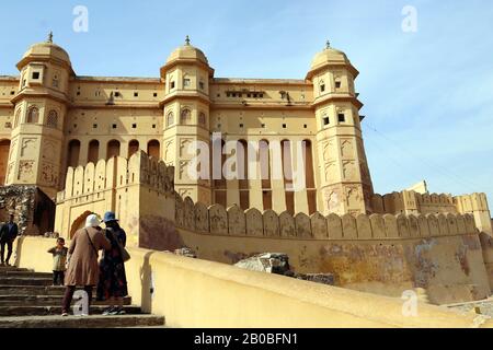 Tourists take photos at the famous Amber Fort, Jaipur India Stock Photo