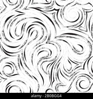 Abstract vector seamless pattern in black color from smooth lines drawn in charcoal or ink in the form of spirals of loops and curls.Texture for the Stock Vector