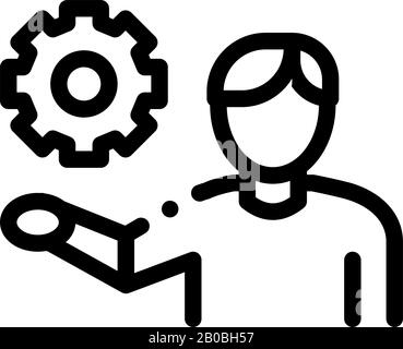 Man Hold Gear Icon Vector Outline Illustration Stock Vector