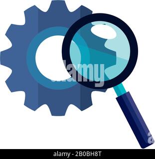 gear pinion with magnifying glass Stock Vector