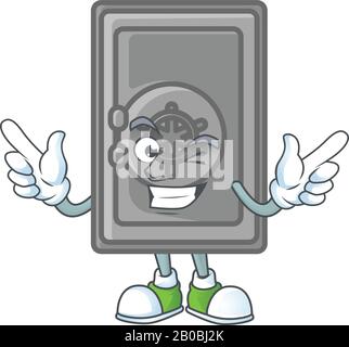 A comical face security box closed mascot design with Wink eye Stock Vector