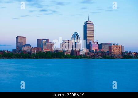 Boston, MA - June 2016, USA: Back Bay skyline during the sunset, view from Charles River Stock Photo