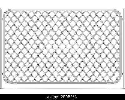 Seamless glossy metal chain link fence on white Stock Vector