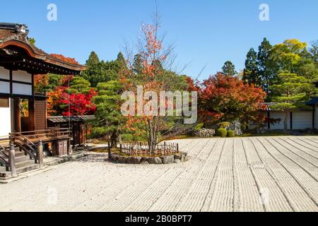 Japan, Kyoto, Ryoan-Ji Zen Buddhist temple, View of the dry rock garden of Ryoan-Ji Stock Photo