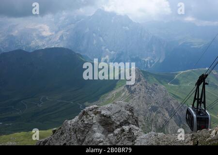 Pordoi Pass Cable Car In The  Dolomites in the Alps Mountains Italy Stock Photo