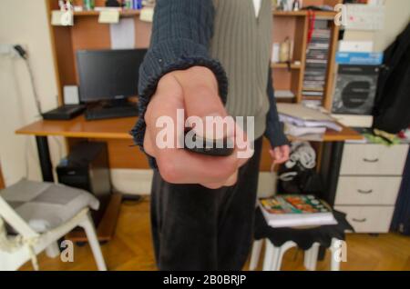 Pressing the Button Stock Photo
